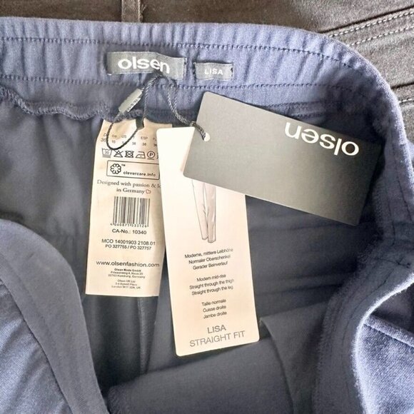 Olsen Womens Lisa Straight Leg Pants Size S Neo Bohemian Navy Blue Comfort NWT - Picture 9 of 13